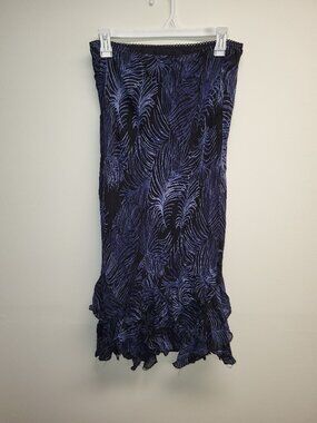 Style & Co Blue Abstract Print Midi Skirt Size 10 Ruffle Hem